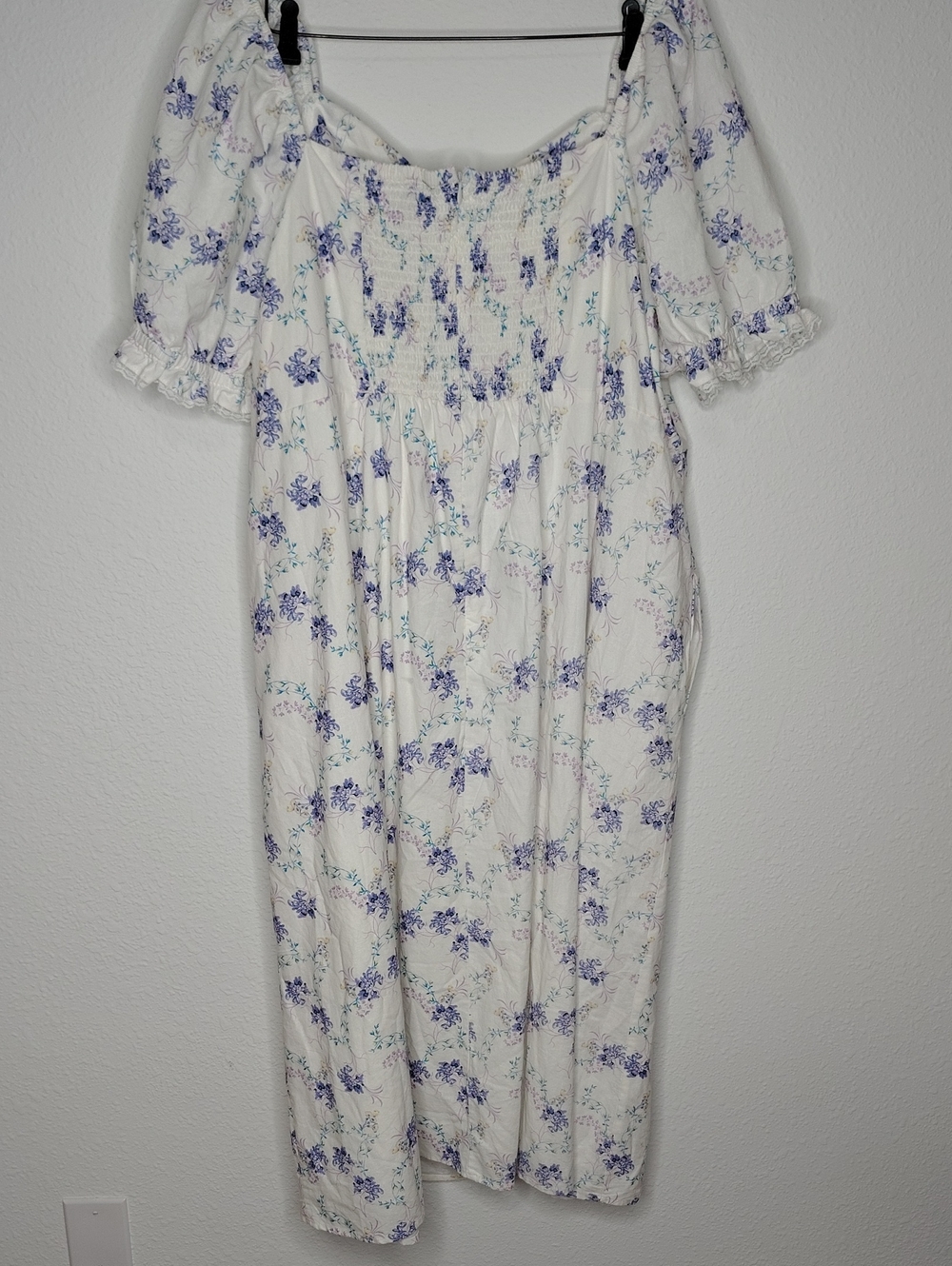 Scoop Cotton Linen Floral Lace Puff Sleeves Midi Dress Size 4X Bohemian Beachy - Picture 10 of 16
